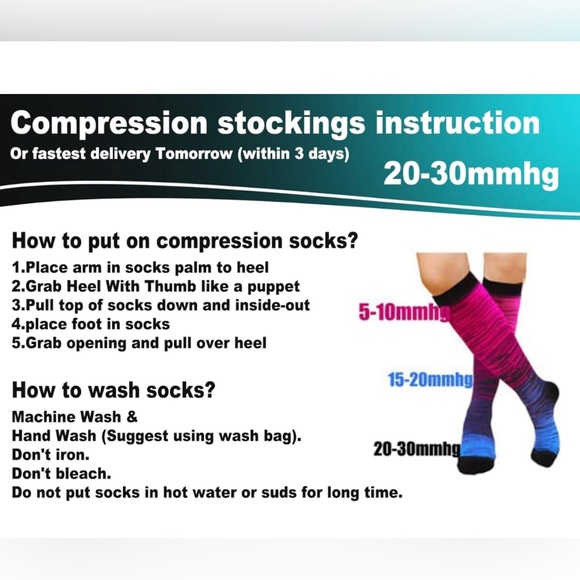 5 Pairs Graduated Compression Knee Socks 20-30mmhg, Size L/XL, Hi Clasmix - Picture 6 of 9